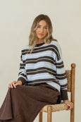 Bedford Stripe Knit- Chocolate/Blue