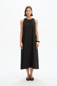Elastic Detail A Line Dress- Black