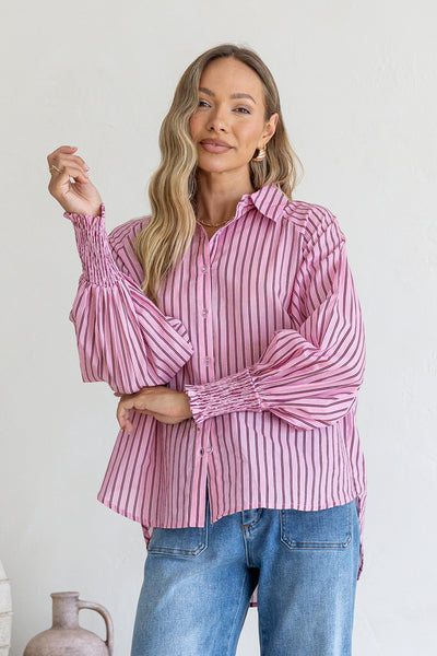 Belair Stripe Shirt- Pink/Chocolate