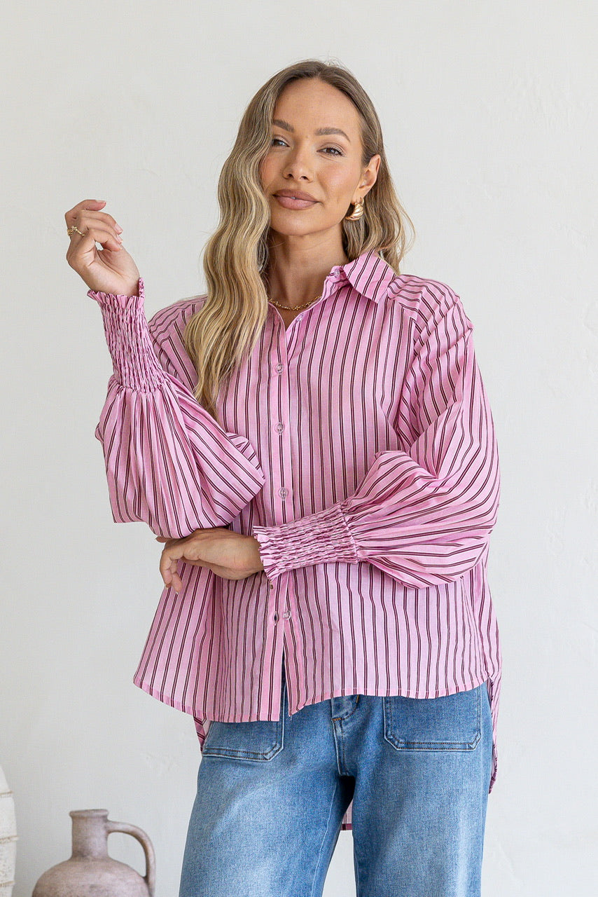 Belair Stripe Shirt- Pink/Chocolate