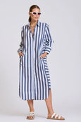 The Andrea Shirt Dress- Navy Wide Stripe