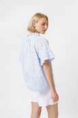 Patricia Shirt- Powder Blue w/White & Green Flower