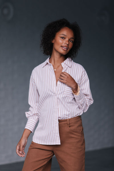 Pippa Stripe Shirt- Latte/White