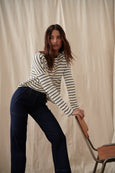 Juliette Top- White with Navy Stripe