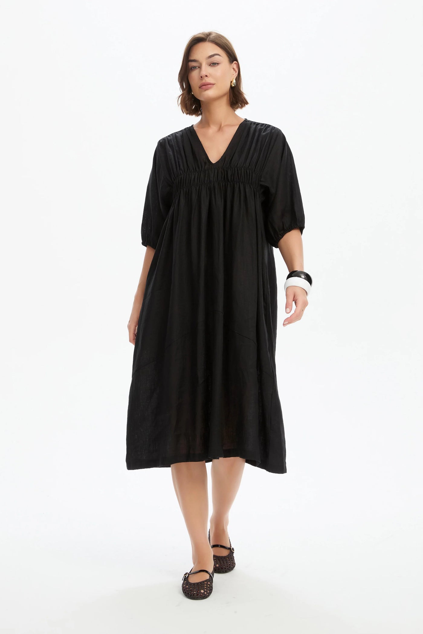 Puff Sleeve Gather Front Dress