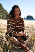 ochre/ivory breton stripe button henley