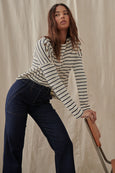 Juliette Top- White with Navy Stripe