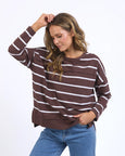Jayne Throw on Top- Choc/White Stripe