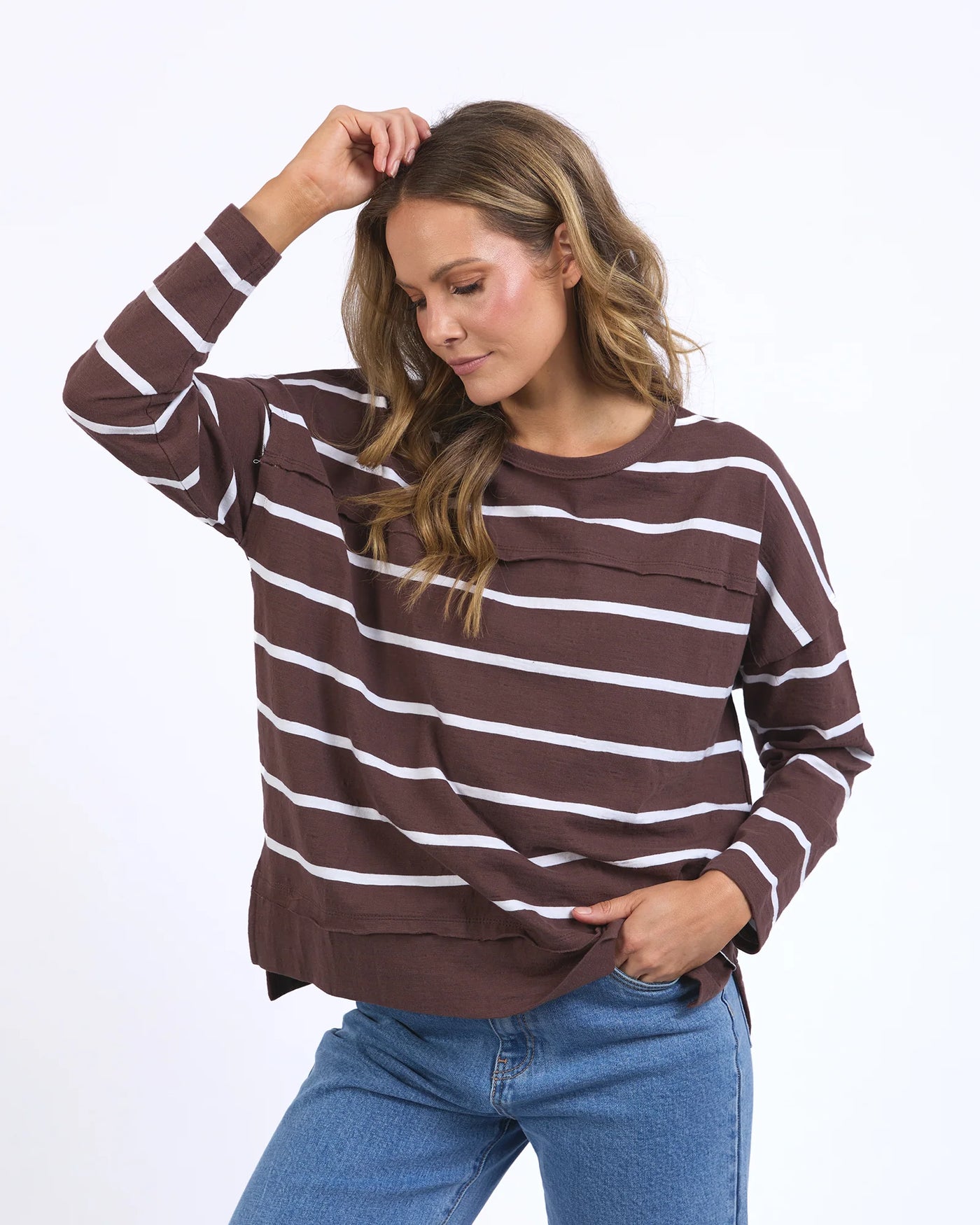 Jayne Throw on Top- Choc/White Stripe