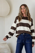 Eliza Stripe Knit- Choc/White