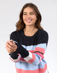 Lacey Stripe Knit- Navy/Pink