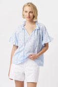 Patricia Shirt- Powder Blue w/White & Green Flower