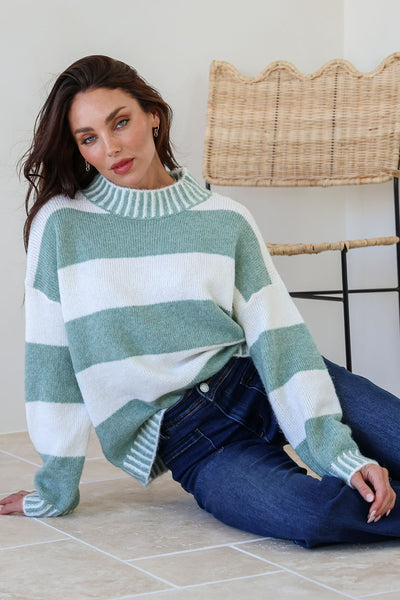 Tilly Stripe Knit- Sage/Ivory