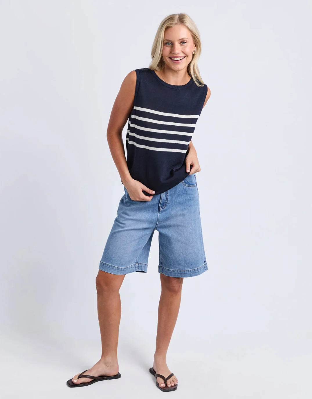Striped Knit Tank- Navy