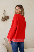 Crenshaw Blanket Stitch Knit- Red/Pink