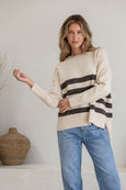 Manor Stripe Knit- Natural/Chocolate