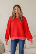 Crenshaw Blanket Stitch Knit- Red/Pink