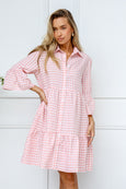 Sarah gingham tiered button dress-blush