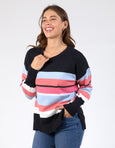 Lacey Stripe Knit- Navy/Pink