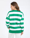 Billie Block Stripe Crew- Pine Green/ White