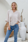 Gingham Tiered Shirred Cuff Top