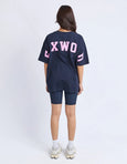 Interval Tee-Navy With Neon Pink