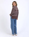 Jayne Throw on Top- Choc/White Stripe