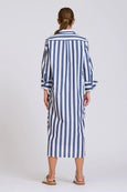 The Andrea Shirt Dress- Navy Wide Stripe