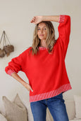 Crenshaw Blanket Stitch Knit- Red/Pink