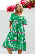 Rosie Ric Rac Trim Dress- Green/Hot pink