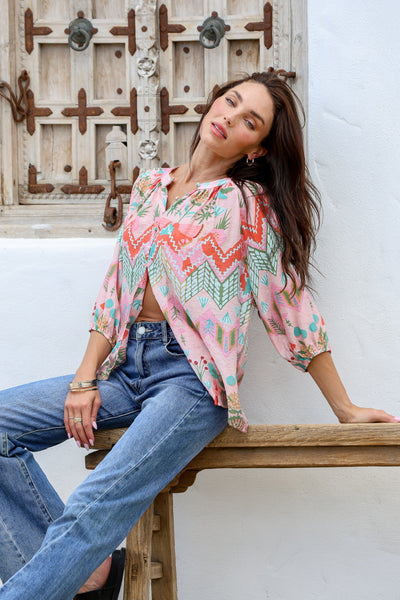 Pink Garden Button Shirt