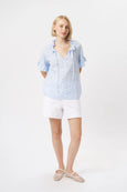 Patricia Shirt- Powder Blue w/White & Green Flower