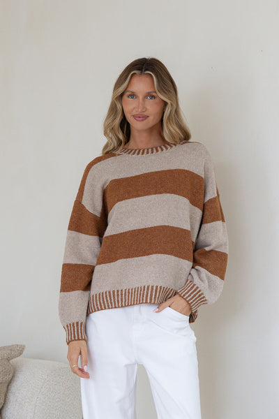 Lucy Stripe Knit- Tan/Beige