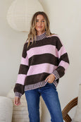 Tilly Stripe Knit- Pink/Choc
