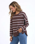 Jayne Throw on Top- Choc/White Stripe
