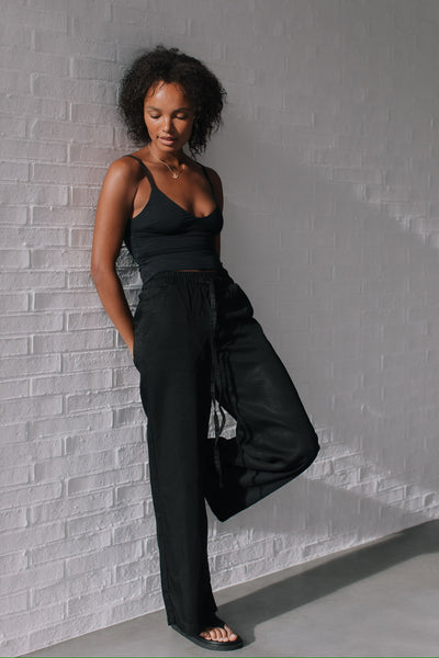 Maisie Tencel Drawstring Jean- Black