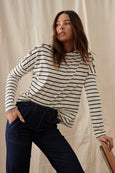 Juliette Top- White with Navy Stripe