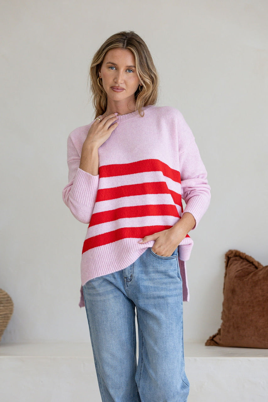 Manor Stripe Knit- Pink/Red
