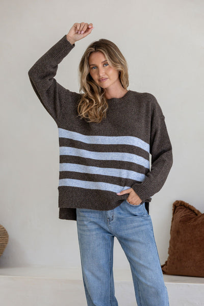 Manor Stripe Knit- Chocolate/Blue