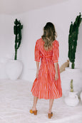 Racquet Club Stripe Midi Shirt Dress-Pink/Red