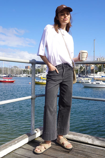 Jude Wide Leg Crop Jean- Washed Black