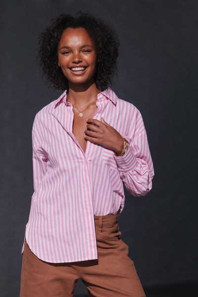Pippa Stripe Shirt- Pink/White