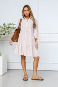 Sarah gingham button tiered dress- Latte