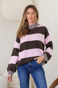 Tilly Stripe Knit- Pink/Choc