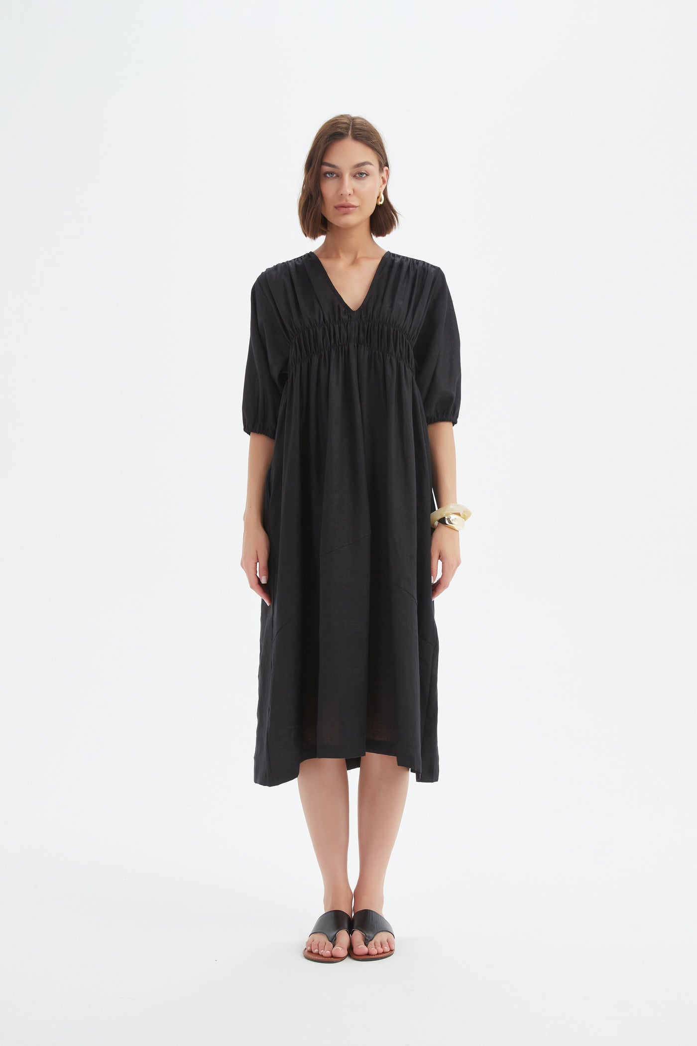 Puff Sleeve Gather Front Dress