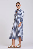 The Andrea Shirt Dress- Navy Wide Stripe