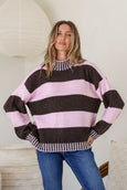 Tilly Stripe Knit- Pink/Choc