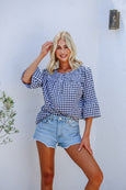 Black Gingham Shirred Top