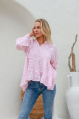 Gingham Tiered Shirred Cuff Top