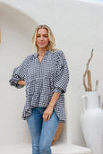 Gingham Tiered Shirred Cuff Top